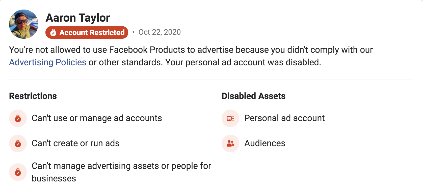 Facebook Ads manager restricted over political ads on facebook